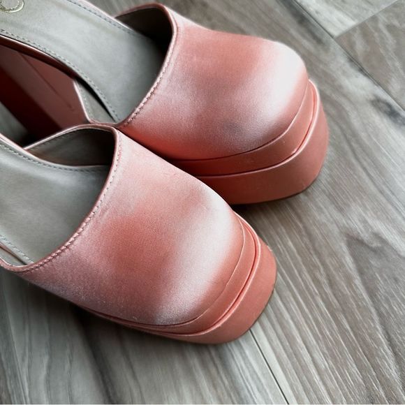 EGO | Happer Close Toe Statement Platform Block Heel Nude Peach Satin | … - Picture 10 of 11